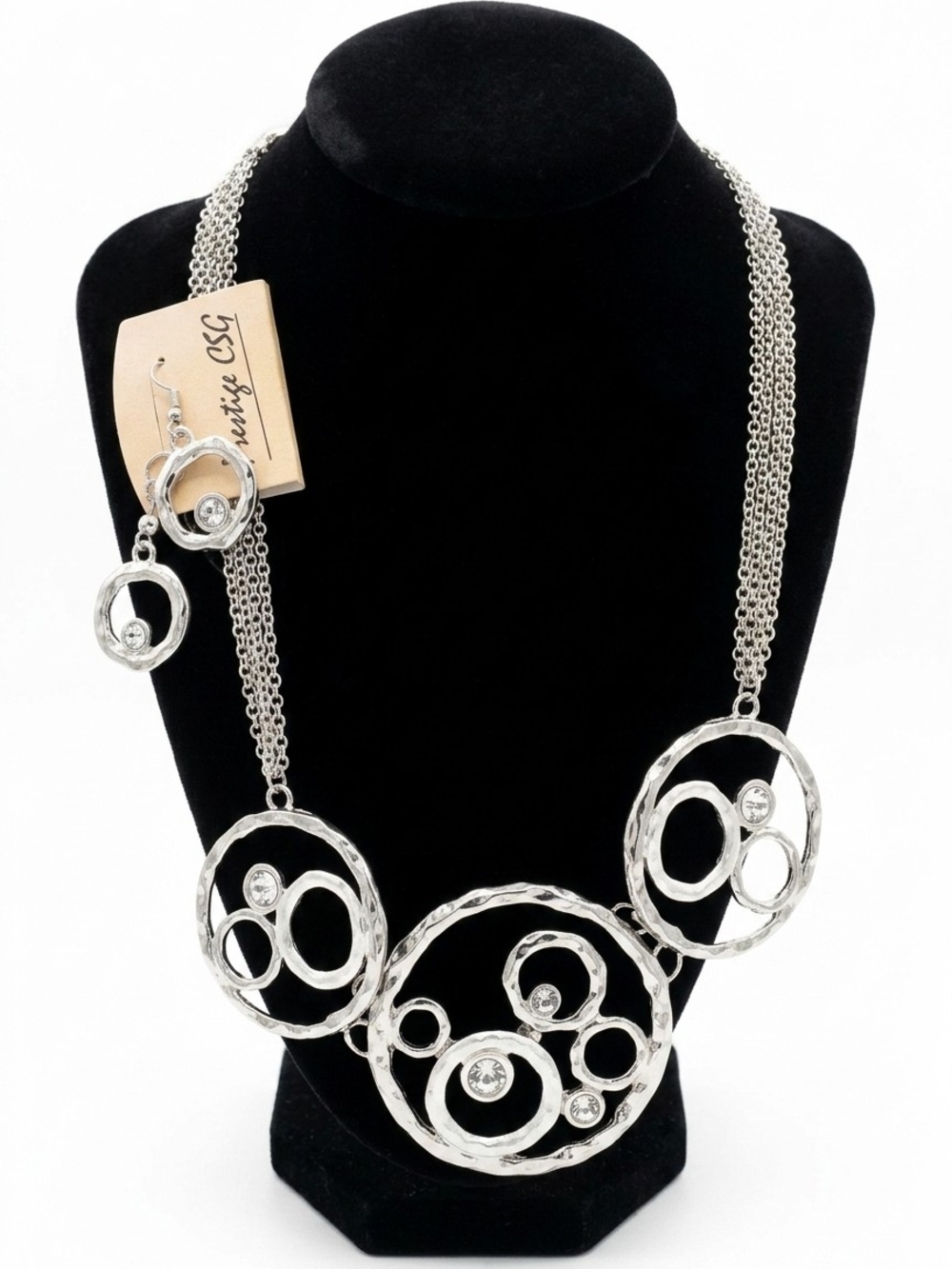 Silver Circles Statement Necklace and Earrings Set